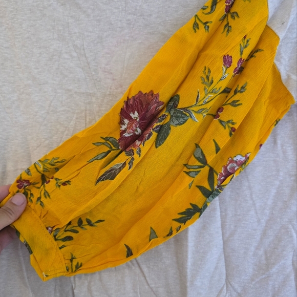 Umgee Cream Top with Yellow Floral Sleeves Boat Neckline - Picture 2 of 4